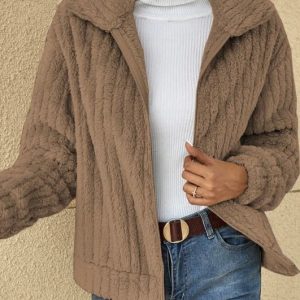 Short Jacket Lapel Zipper Winter Coat Warm Plush Fleece Zipper Casual Coat Top