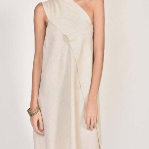 Casual Solid Color One Shoulder Sleeveless Spliced Midi Dress