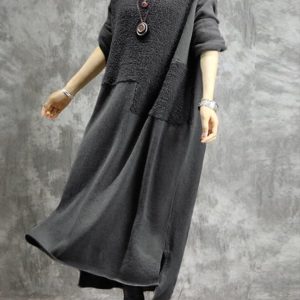 Solid Turtleneck Patched Detail Slit Side Dress