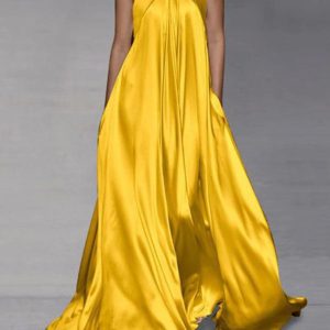 Elegant Solid Color Halter Swing Maxi Dress
