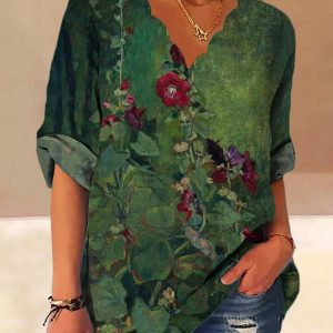 Vintage Long Sleeve Loose Printed Top