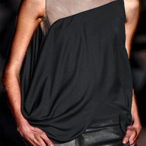 Casual Plain Crew Neck Sheer Mesh Spliced Loose Tank Top