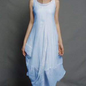 Casual Plain Crew Neck Asymmetrical Hem Midi Tank Dress