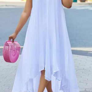 White Sexy Casual Solid Hollowed Out Asymmetrical O Neck Sleeveless Dress Dresses