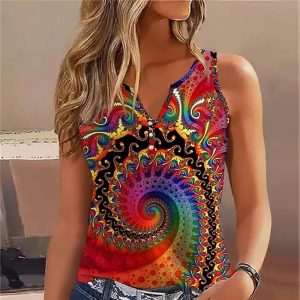 Attractive Red Print Strap Tank Top