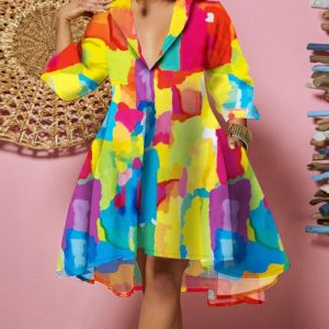 Plus Size Melting Colors All-over Print Flowy Shirt Dress