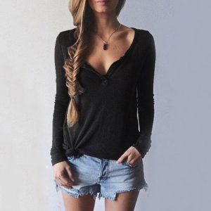 Women V-Neck Long Sleeve Casual Sweater