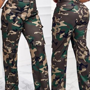 Plus Size Camouflage Print Pocket Design Cargo Pants