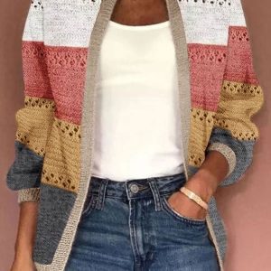 Retro Color Block Cardigan Sweater