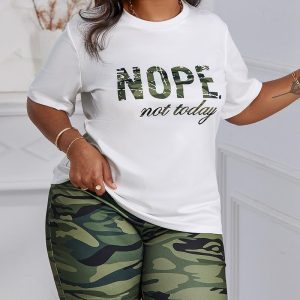 Plus Size Nope Not Today Camo Print Top & Shorts Set