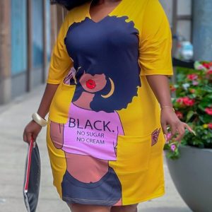 Plus Size Figure Print V-Neck Casual Dress