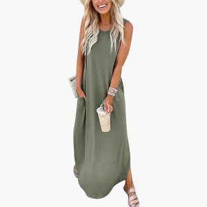 Green Round Neck Sleeveless Maxi Dress