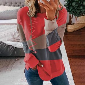 Zig Zag Color Block Asymmetrical Long Sleeve Top