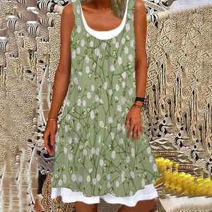 Green Sleeveless Print Mini Dress