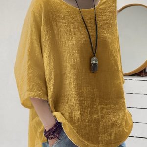 Solid Color Cotton Linen T-Shirt