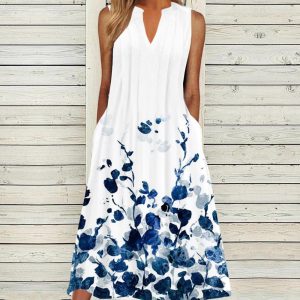 Trendy Print Sleeveless Midi Dress