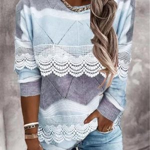 Round Neckline Color Block Casual Regular Sweaters