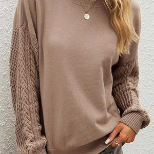 Solid Knitted Long Sleeve Crew Neck Sweater