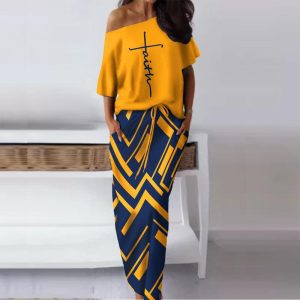 Orange Print Short Sleeve Maxi Dress