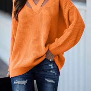 V-Neck Loose Solid Color Sweater