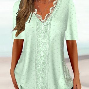Women’s Half Sleeve V-neck Graphic Lace Top