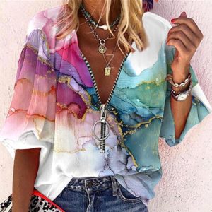 Chic Multicolor 3/4 Sleeve Top