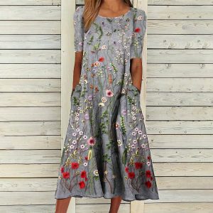Trendy Print Round Neck Midi Dress