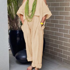 Fashionable Simple Casual Loose Top Pants Suit