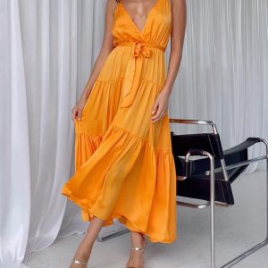 Long Sling Solid Color Dress