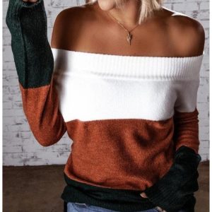 Color Block Off Shoulder Knitted Sweater