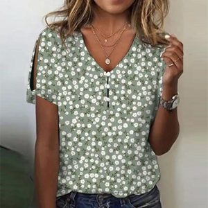 Green Short Sleeve Print Top