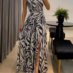 Fashion One Shoulder Sleeveless Print Dress