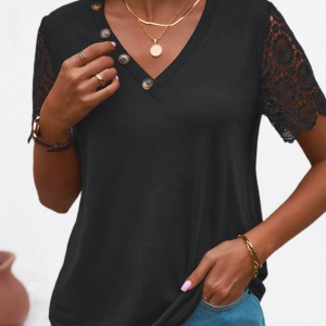 Casual Plain Lace Buttoned Shirt