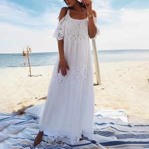 Baggy White Plain Short Sleeve Maxi Dress