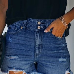 Casual High Waist Cut Out Denim Shorts