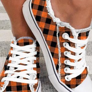 Women’s Casual Halloween Plaid Printed Canvas Shoes