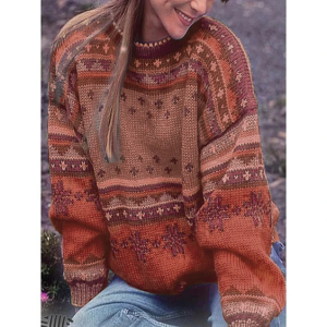 Printed Stitching Round Neck Sweater