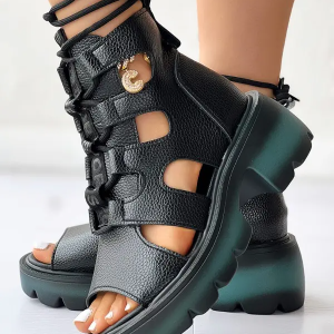 Ombre Lace-up Peep Toe Platform Sandals