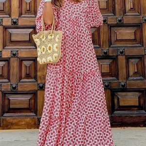 V-neck Geometric Print Loose Dress