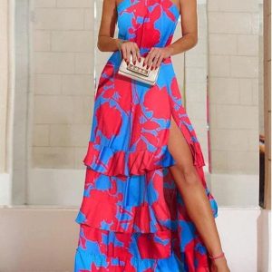 V-neck Sleeveless Dress with Big Hem