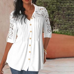 Unique Plain 3/4 Sleeve Collared Shirt