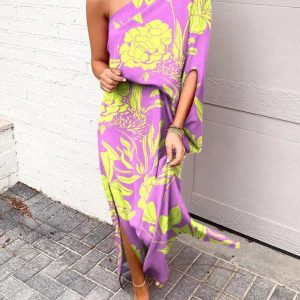 Slanted Shoulder Slit Irregular Casual Dress