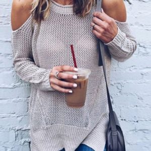 Round Neck Hollow Out Long Sleeve Elegant Sweaters