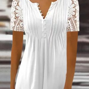 Women’s Short Sleeve V-neck Floral Lace Top