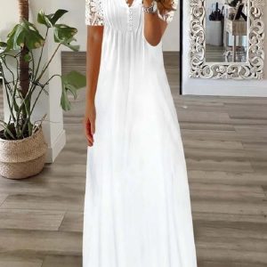 Women’s Floral Printed Short Sleeve V-neck Maxi Dress