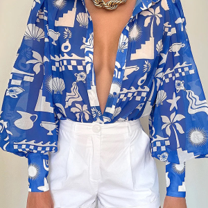 Ultra lightweight Shirt Collar Long sleeve Urban 3D Printing Loose Blouse