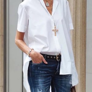 Shirt Collar Plain Loose Urban Blouse
