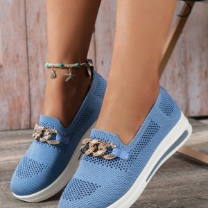 Women Rhinestone Chain Breathable Slip-On Sneakers