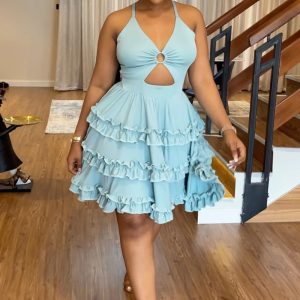 Cut Out Halter Crossover Backless A-Line Tiered Ruffled Cocktail Party Mini Dresses [Pre Order]