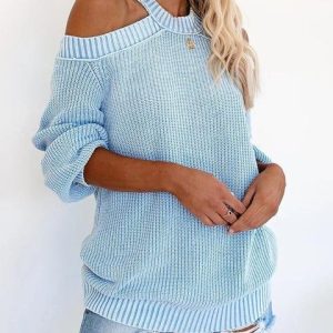 Round Neck Strapless Solid Sweater